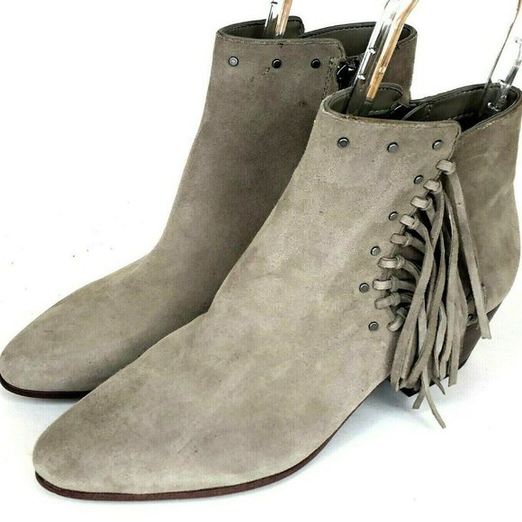 Sam Edelman Gray Suede Ankle Boots with Fringe - Picture 1 of 9